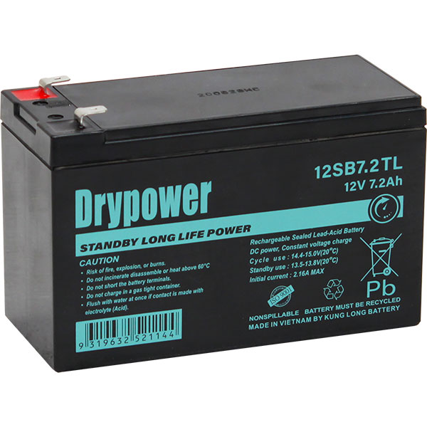 DRYPOWER 12SB7.2TL 12V 7.2Ah Long Life Standby AGM BATTERY - Batteries Plus DRYPOWER 12SB7.2TL 12V 7.2Ah Long Life Standby AGM BATTERY