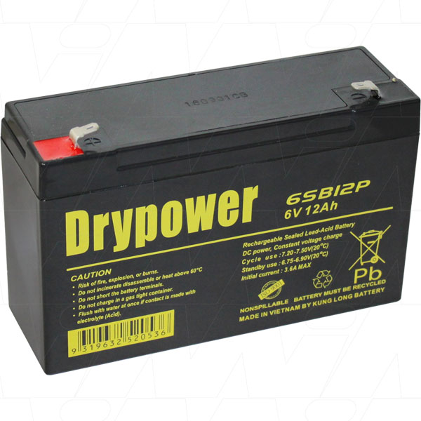 DRYPOWER 6V 12AH F1 BATTERY 6SB12P - Batteries Plus DRYPOWER 6V 12AH F1 BATTERY 6SB12P