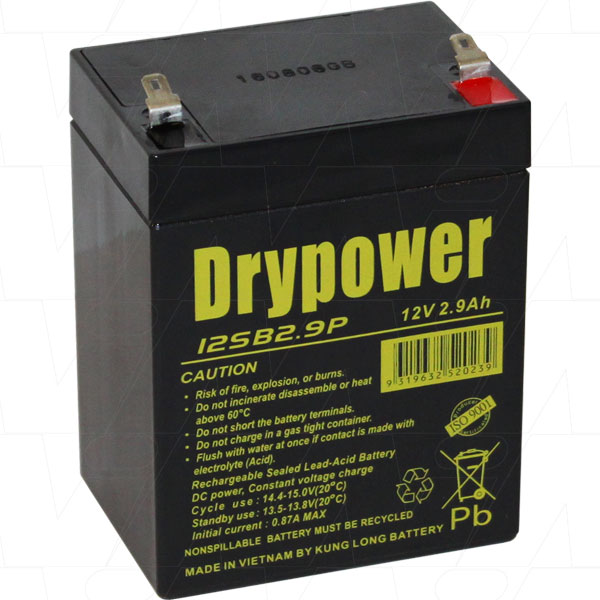 DRYPOWER 12V 2.9AH 12SB2.9P (NEG LEFT) BATTERY