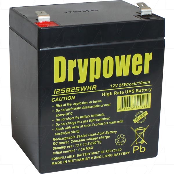 DRYPOWER 12SB25WHR 12V 5AH F2 SLA BATTERY