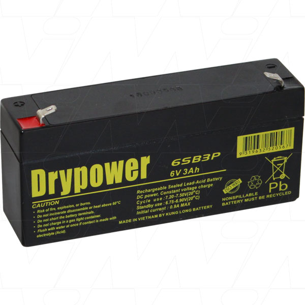 DRYPOWER 6SB3P 6V 3AH SLA BATTERY F1