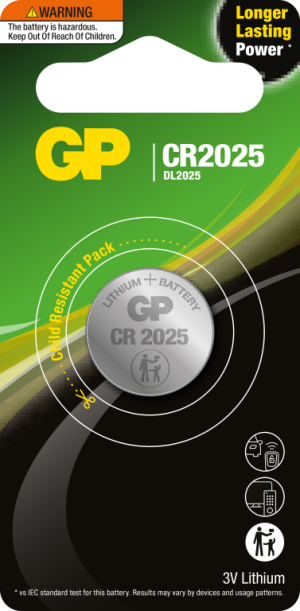 GP CR2025 3V LITHIUM COIN CELL BATTERY CR2025C1