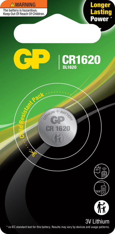 GP CR1620 3V LITHIUM COIN CELL BATTERY CR1620C1